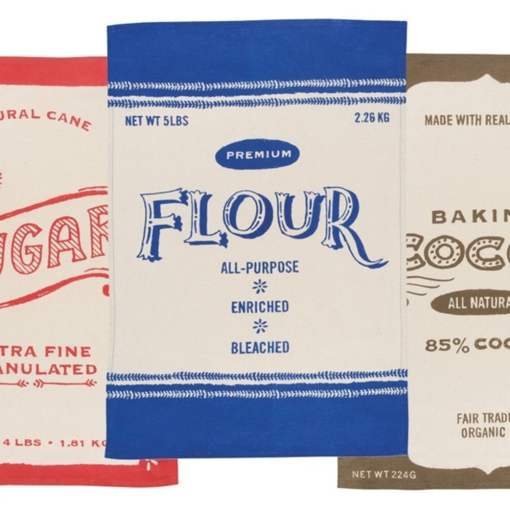 Tea Towel SET OF 3 Sugar Flour Cocoa NWT